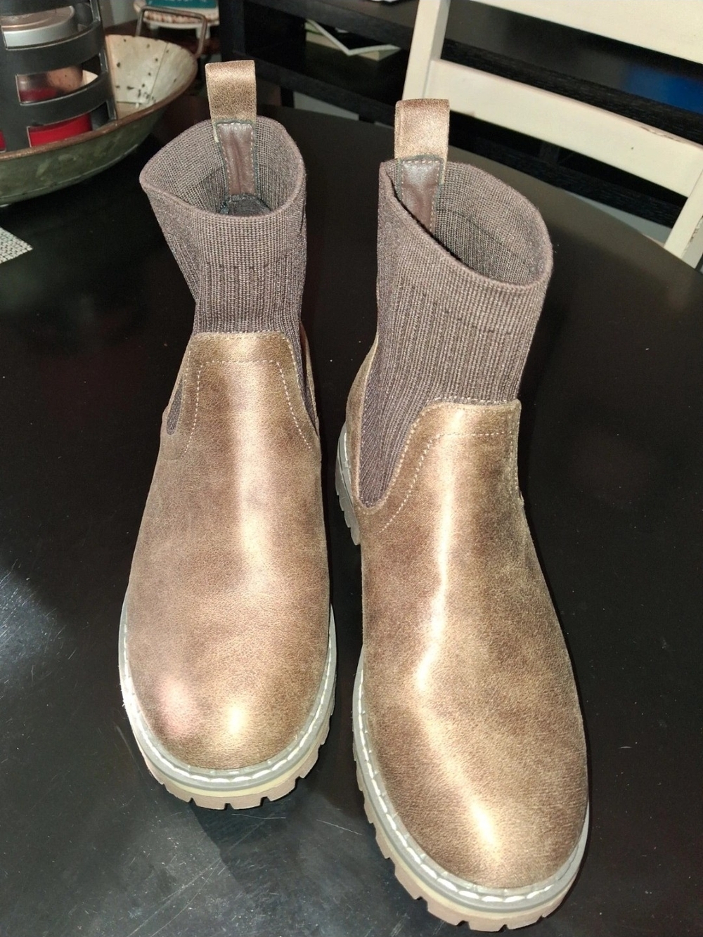Corkys Metallic Bronze Chelsea Boots with Knit Ankle Never Worn